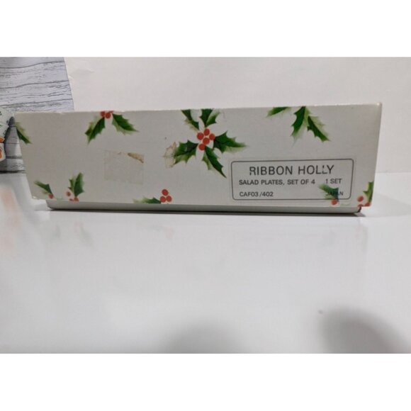 Mikasa Ribbon Holly Salad Plates Set Of 4 With Box Fine China Christmas Design - Picture 13 of 16